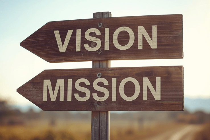 Graphic of Vision and Mission on a sign post